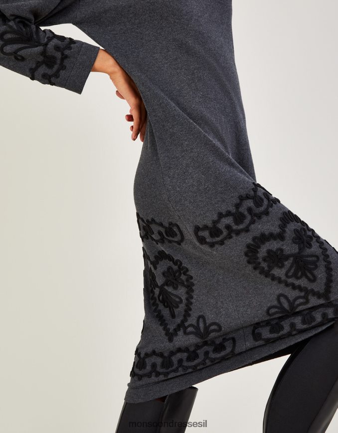 הַלבָּשָׁה Monsoon שמלה ארוכה של קורנלי מכותנה בת קיימא אפור נשים HTJ0TZ385