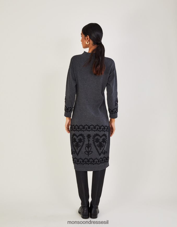 הַלבָּשָׁה Monsoon שמלה ארוכה של קורנלי מכותנה בת קיימא אפור נשים HTJ0TZ385