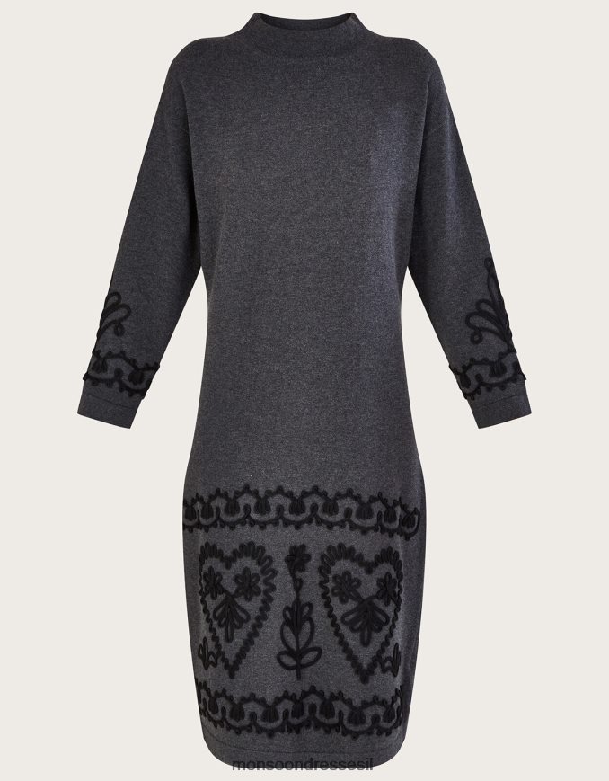 הַלבָּשָׁה Monsoon שמלה ארוכה של קורנלי מכותנה בת קיימא אפור נשים HTJ0TZ385