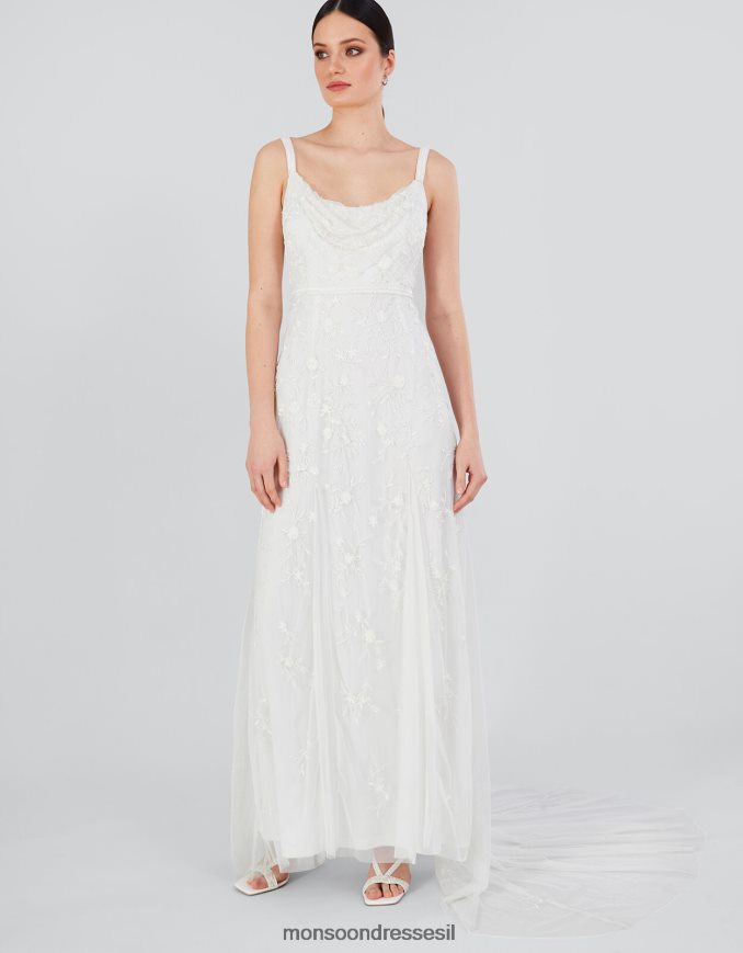 הַלבָּשָׁה Monsoon שמלת כלה עם צווארון מעטה מעוטרת הולי שֶׁנהָב נשים HTJ0TZ392