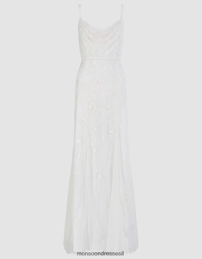 הַלבָּשָׁה Monsoon שמלת כלה עם צווארון מעטה מעוטרת הולי שֶׁנהָב נשים HTJ0TZ392