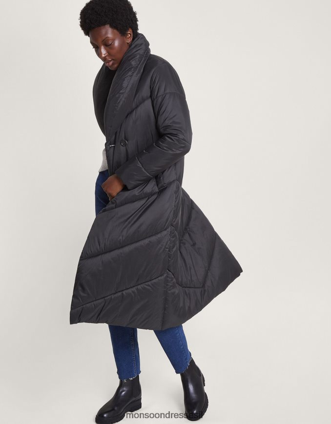 הַלבָּשָׁה Monsoon מעיל מקסי מרופד קלרה לונגליין בפוליאסטר ממוחזר שָׁחוֹר נשים HTJ0TZ395