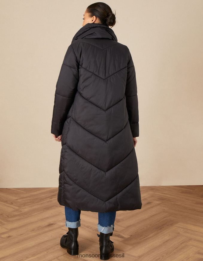 הַלבָּשָׁה Monsoon מעיל מקסי מרופד קלרה לונגליין בפוליאסטר ממוחזר שָׁחוֹר נשים HTJ0TZ395