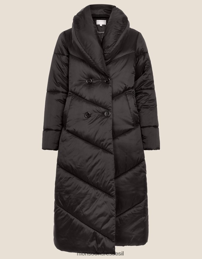 הַלבָּשָׁה Monsoon מעיל מקסי מרופד קלרה לונגליין בפוליאסטר ממוחזר שָׁחוֹר נשים HTJ0TZ395