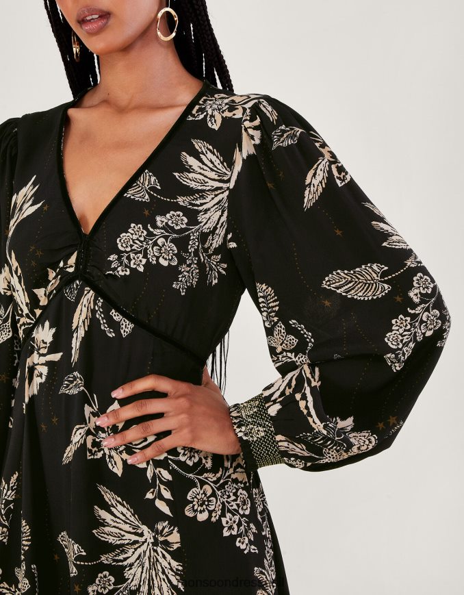 הַלבָּשָׁה Monsoon שמלת מידי פרחונית של אנטה שָׁחוֹר נשים HTJ0TZ3