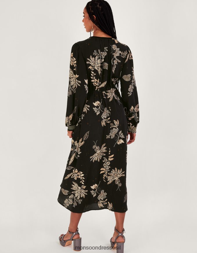 הַלבָּשָׁה Monsoon שמלת מידי פרחונית של אנטה שָׁחוֹר נשים HTJ0TZ3