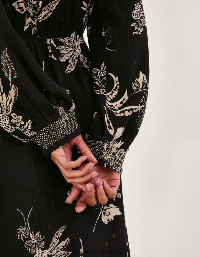 הַלבָּשָׁה Monsoon שמלת מידי פרחונית של אנטה שָׁחוֹר נשים HTJ0TZ3