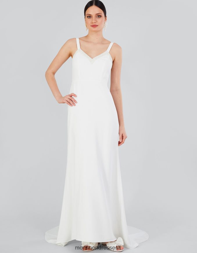 הַלבָּשָׁה Monsoon שמלת מקסי כלה בגזרת פנינים קייט שֶׁנהָב נשים HTJ0TZ400