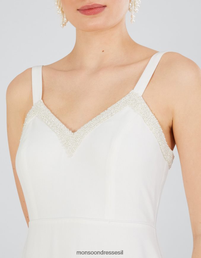 הַלבָּשָׁה Monsoon שמלת מקסי כלה בגזרת פנינים קייט שֶׁנהָב נשים HTJ0TZ400