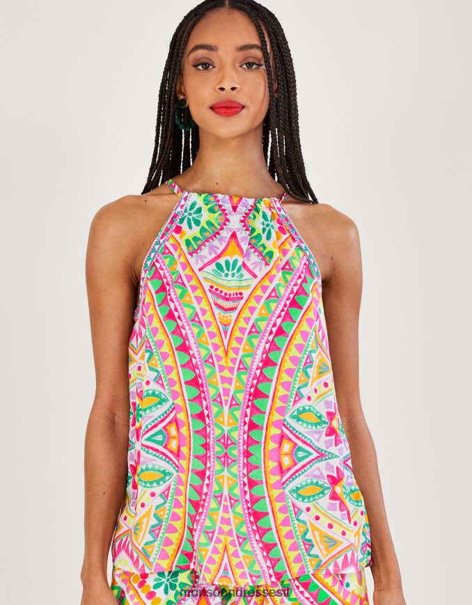 הַלבָּשָׁה Monsoon חולצת קמי בהדפס פסיפס וָרוֹד נשים HTJ0TZ403