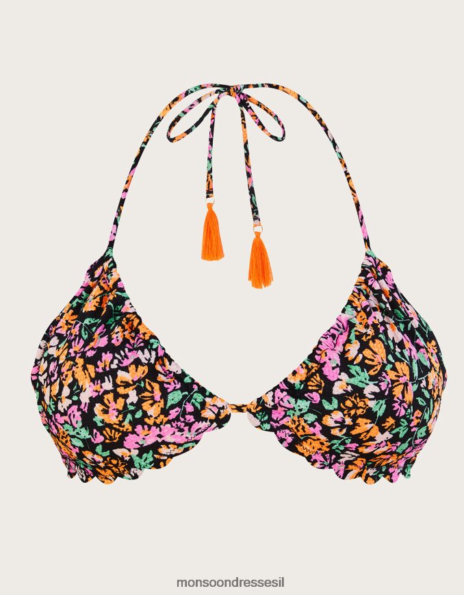הַלבָּשָׁה Monsoon חולצת ביקיני בהדפס דיזי עם פוליאסטר ממוחזר שָׁחוֹר נשים HTJ0TZ404