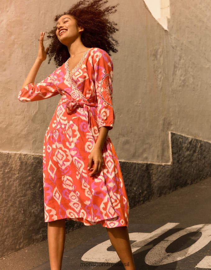 הַלבָּשָׁה Monsoon שמלת מעטפת אספן בתערובת פשתן תפוז נשים HTJ0TZ416