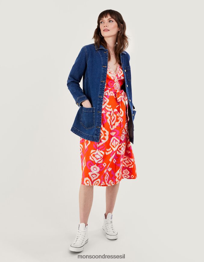 הַלבָּשָׁה Monsoon שמלת מעטפת אספן בתערובת פשתן תפוז נשים HTJ0TZ416