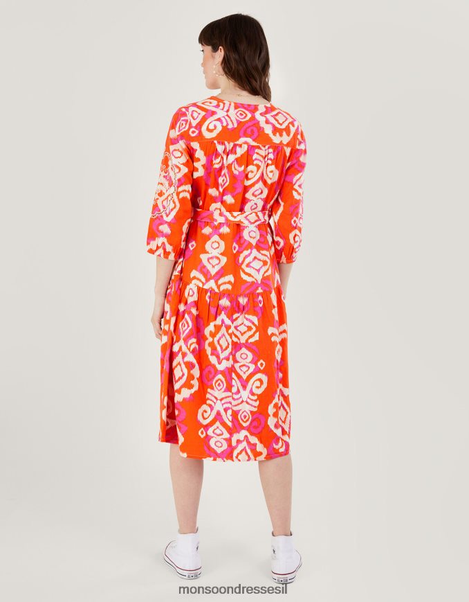 הַלבָּשָׁה Monsoon שמלת מעטפת אספן בתערובת פשתן תפוז נשים HTJ0TZ416