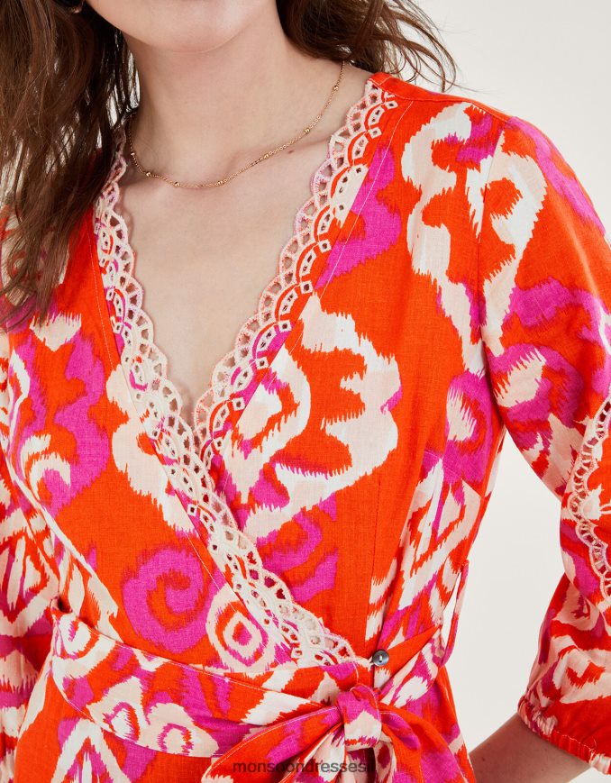 הַלבָּשָׁה Monsoon שמלת מעטפת אספן בתערובת פשתן תפוז נשים HTJ0TZ416