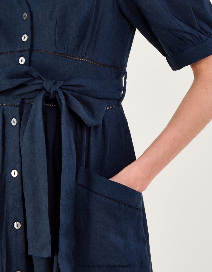 הַלבָּשָׁה Monsoon שמלה מדורגת בפרטי גזרה בתערובת פשתן כחול (צי) נשים HTJ0TZ420