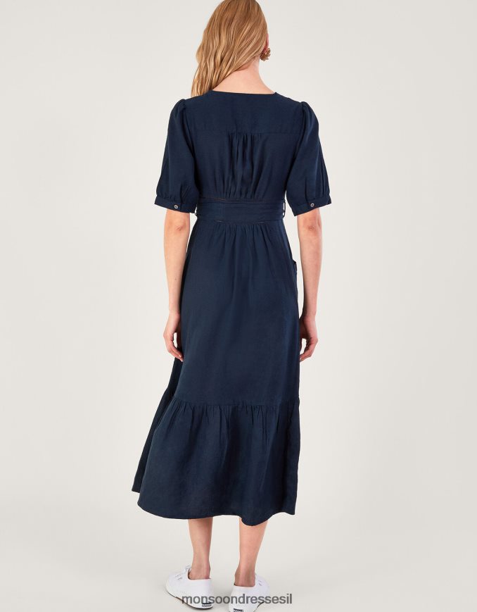 הַלבָּשָׁה Monsoon שמלה מדורגת בפרטי גזרה בתערובת פשתן כחול (צי) נשים HTJ0TZ420