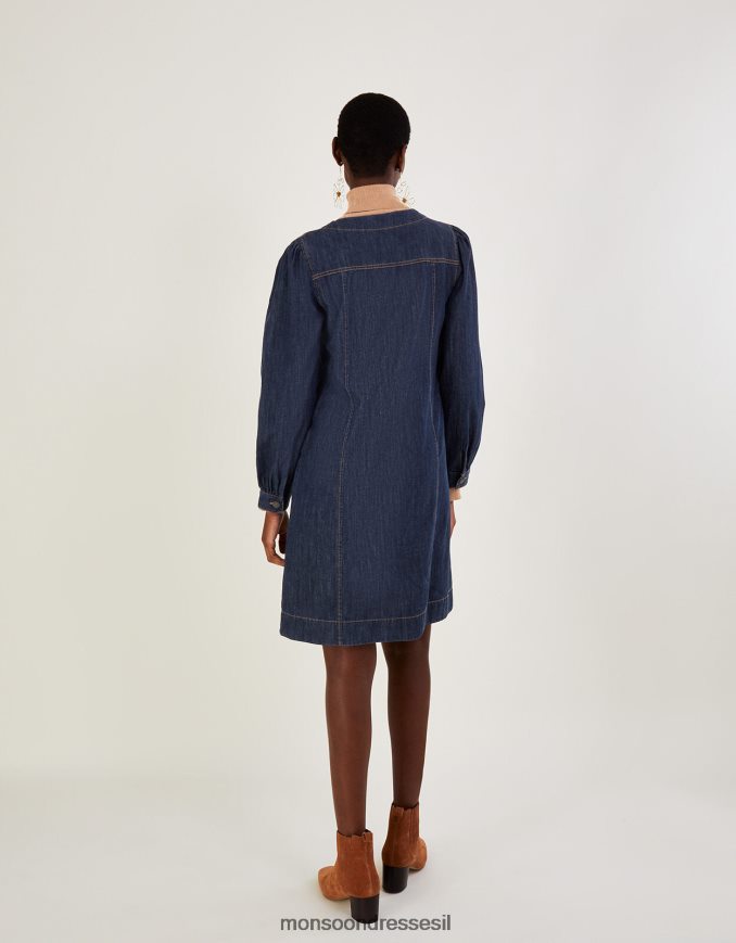 הַלבָּשָׁה Monsoon שמלת חולצה דרך כפתור ג'ינס בכותנה בת קיימא כחול (אינדיגו) נשים HTJ0TZ422