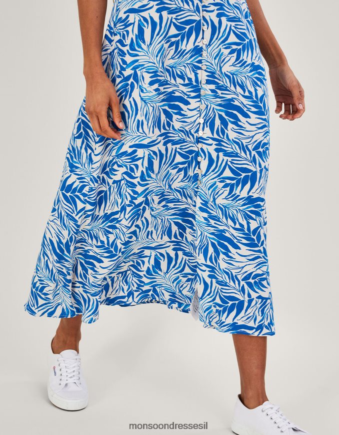 הַלבָּשָׁה Monsoon שמלת תה בהדפס עלי פלורנס בוויסקוזה בר-קיימא כְּחוֹל נשים HTJ0TZ424