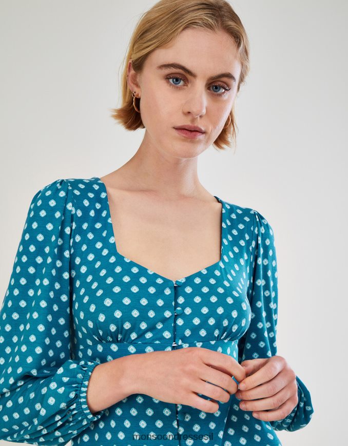 הַלבָּשָׁה Monsoon שמלת ג'רסי קצרה לתינוק בהדפס גיאומטרי כחול (טורקיז) נשים HTJ0TZ430