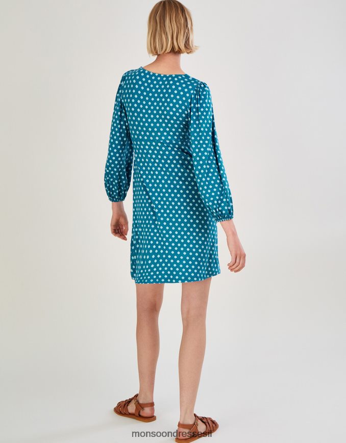 הַלבָּשָׁה Monsoon שמלת ג'רסי קצרה לתינוק בהדפס גיאומטרי כחול (טורקיז) נשים HTJ0TZ430