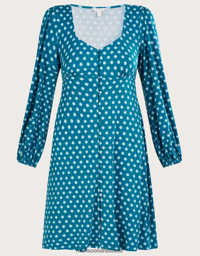 הַלבָּשָׁה Monsoon שמלת ג'רסי קצרה לתינוק בהדפס גיאומטרי כחול (טורקיז) נשים HTJ0TZ430