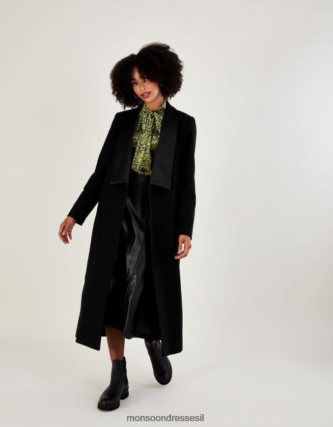 הַלבָּשָׁה Monsoon מעיל טוקסידו ארוך עשיר בצמר טלולה שָׁחוֹר נשים HTJ0TZ431