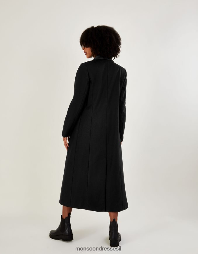 הַלבָּשָׁה Monsoon מעיל טוקסידו ארוך עשיר בצמר טלולה שָׁחוֹר נשים HTJ0TZ431