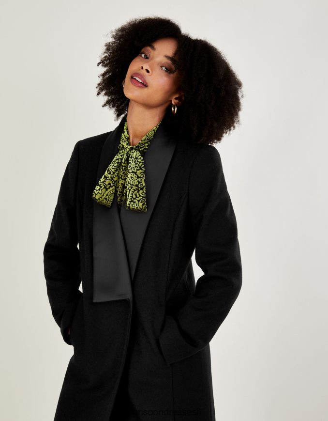 הַלבָּשָׁה Monsoon מעיל טוקסידו ארוך עשיר בצמר טלולה שָׁחוֹר נשים HTJ0TZ431