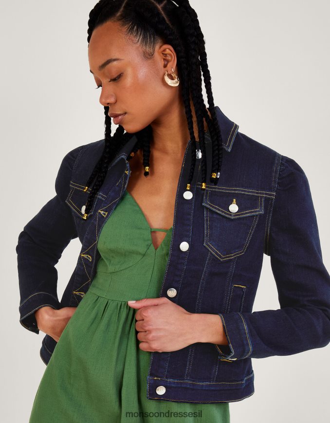 הַלבָּשָׁה Monsoon מעיל ג'ינס עם שרוולים נפוחים של דורה עם כותנה בת קיימא כחול (אינדיגו) נשים HTJ0TZ433