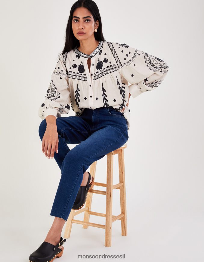 הַלבָּשָׁה Monsoon חולצה פרחונית שֶׁנהָב נשים HTJ0TZ43