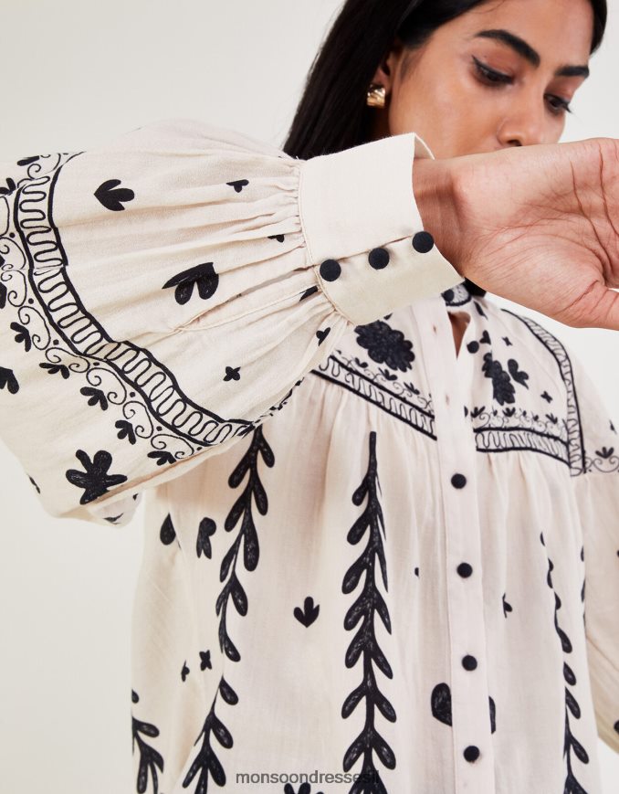 הַלבָּשָׁה Monsoon חולצה פרחונית שֶׁנהָב נשים HTJ0TZ43