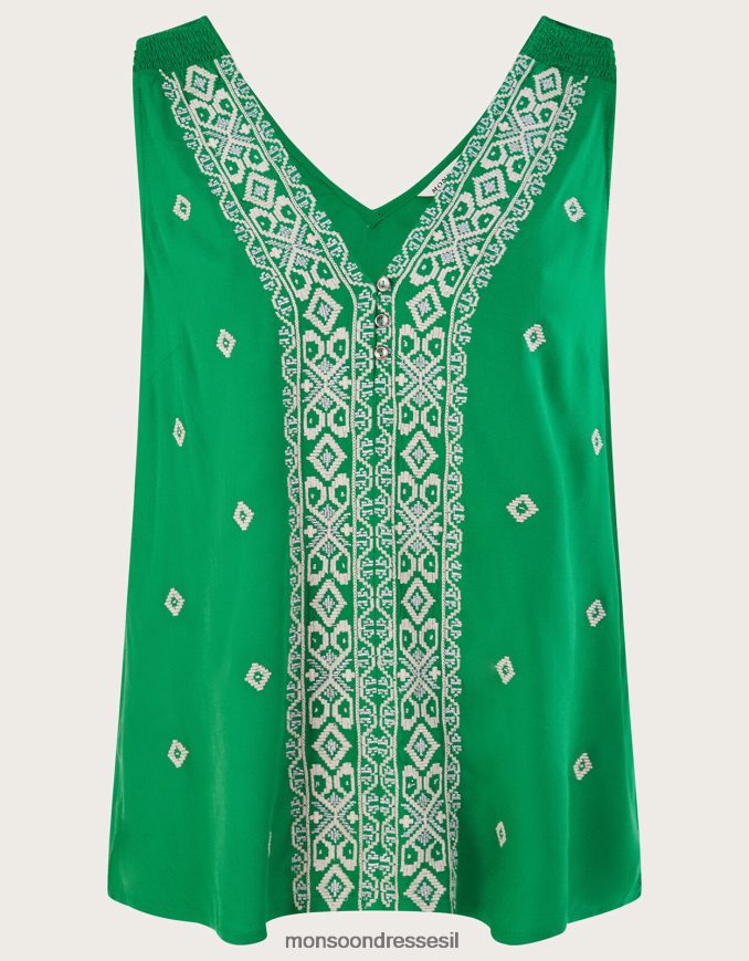 הַלבָּשָׁה Monsoon חולצת אפוד רקומה עם רצועה רחבה ירוק נשים HTJ0TZ440