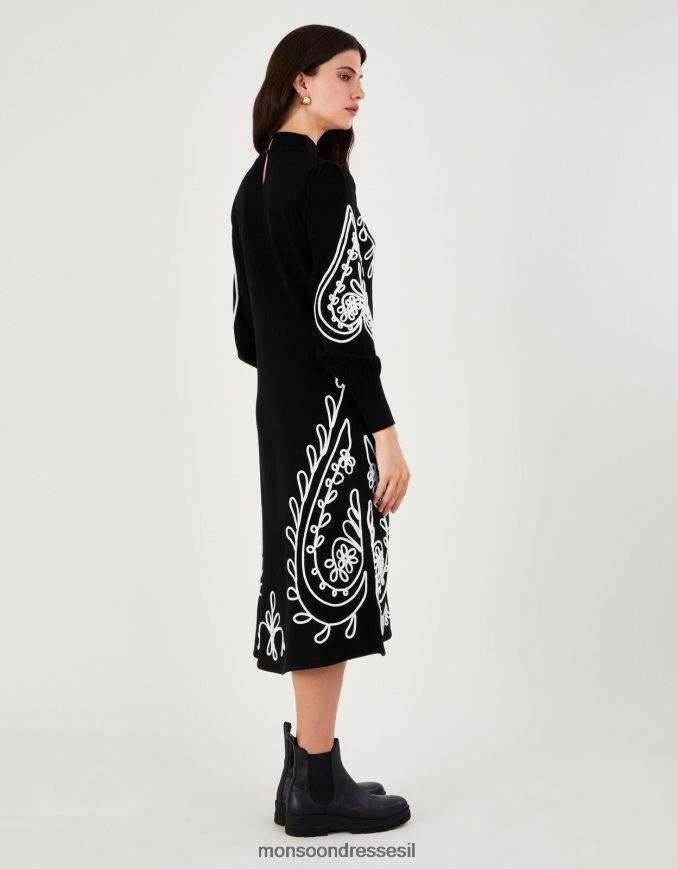 הַלבָּשָׁה Monsoon שמלת סריג רקמת קורנלי לב שָׁחוֹר נשים HTJ0TZ444