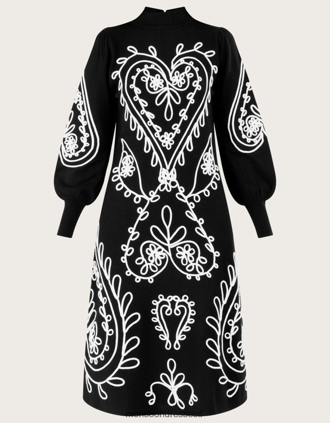 הַלבָּשָׁה Monsoon שמלת סריג רקמת קורנלי לב שָׁחוֹר נשים HTJ0TZ444