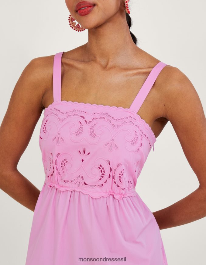 הַלבָּשָׁה Monsoon שמלת צירילה מכותנה בת קיימא וָרוֹד נשים HTJ0TZ452