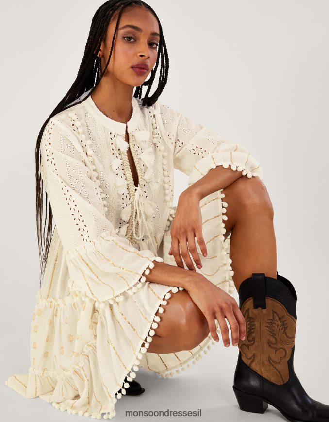 הַלבָּשָׁה Monsoon שמלת קפטן ציצית מתכתית שֶׁנהָב נשים HTJ0TZ453