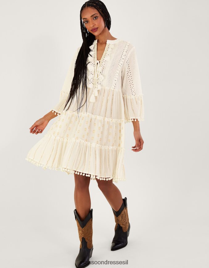 הַלבָּשָׁה Monsoon שמלת קפטן ציצית מתכתית שֶׁנהָב נשים HTJ0TZ453