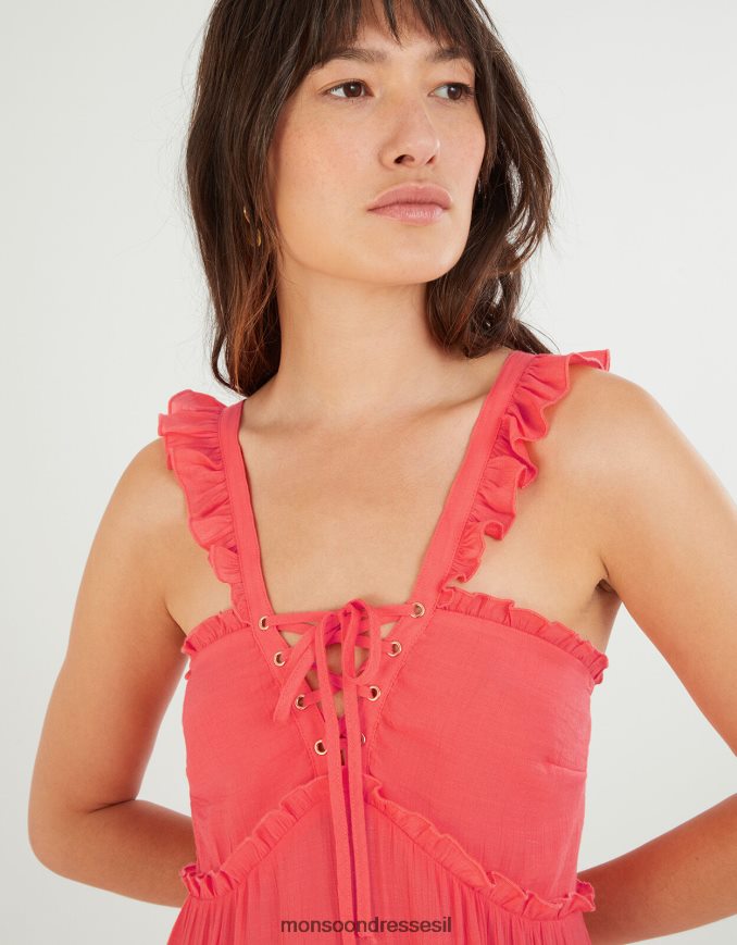 הַלבָּשָׁה Monsoon שמלת מקסי פרימיום עם שרוכים כתום (אלמוגים) נשים HTJ0TZ454