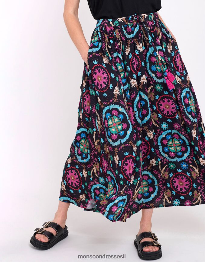 הַלבָּשָׁה Monsoon חצאית בהדפס מזרח פריטי שָׁחוֹר נשים HTJ0TZ457