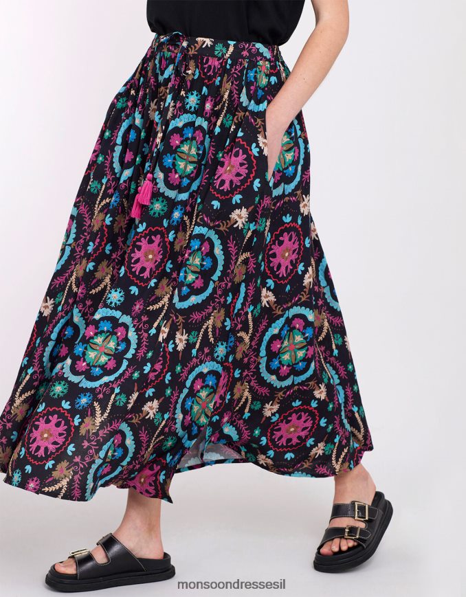 הַלבָּשָׁה Monsoon חצאית בהדפס מזרח פריטי שָׁחוֹר נשים HTJ0TZ457