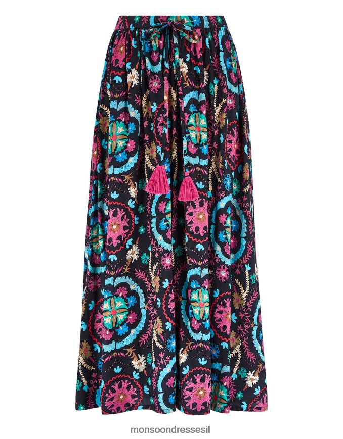 הַלבָּשָׁה Monsoon חצאית בהדפס מזרח פריטי שָׁחוֹר נשים HTJ0TZ457