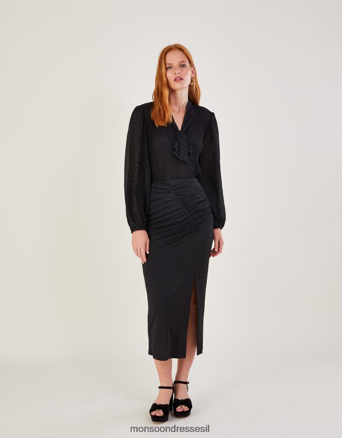 הַלבָּשָׁה Monsoon חצאית ג'רסי קרפ מרופדת שָׁחוֹר נשים HTJ0TZ463