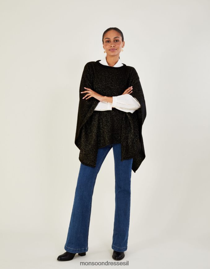 הַלבָּשָׁה Monsoon פונצ'ו מתכתי שָׁחוֹר נשים HTJ0TZ464