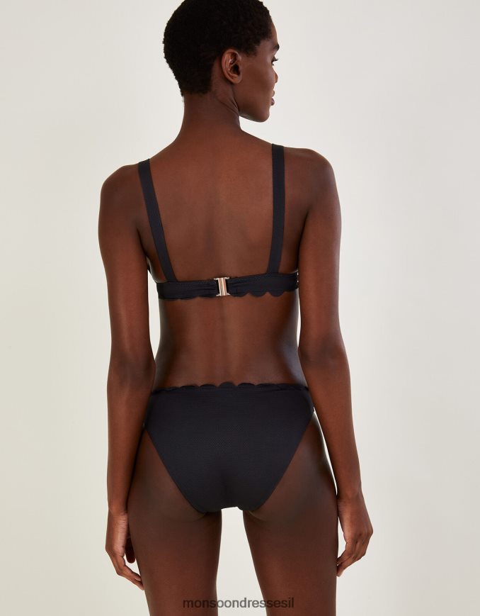 הַלבָּשָׁה Monsoon תחתוני ביקיני חלקים בקצה סקאלופ עם פוליאסטר ממוחזר שָׁחוֹר נשים HTJ0TZ468