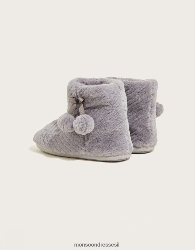 הַנעָלָה Monsoon מגפי נעלי פונפון מרופדות אפור נשים HTJ0TZ469