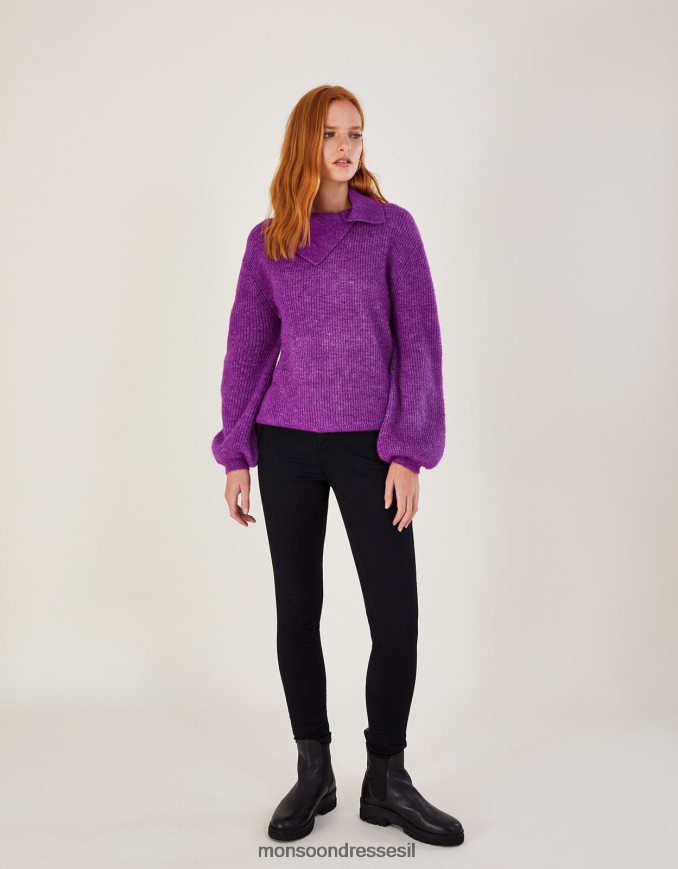 הַלבָּשָׁה Monsoon מגשר עם צווארון צלעות רך במיוחד עם פוליאסטר ממוחזר סָגוֹל נשים HTJ0TZ472