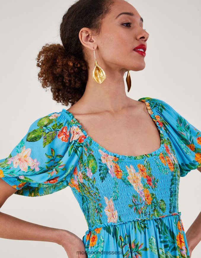 הַלבָּשָׁה Monsoon שמלה מרומזת בהדפס פרחים של לימלה בוויסקוזה בר קיימא כְּחוֹל נשים HTJ0TZ478