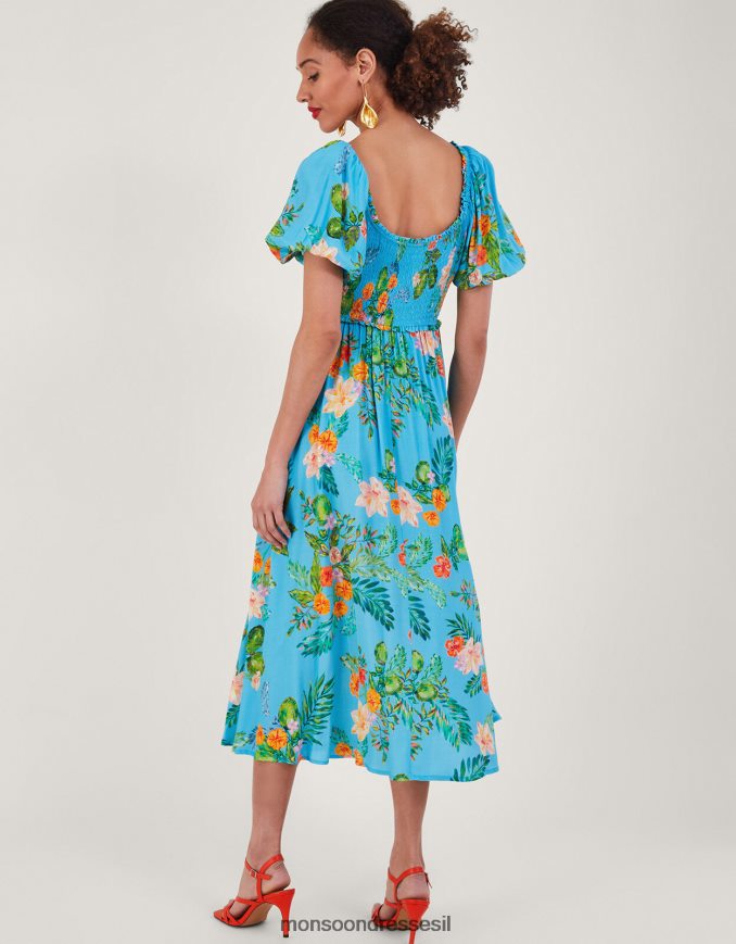 הַלבָּשָׁה Monsoon שמלה מרומזת בהדפס פרחים של לימלה בוויסקוזה בר קיימא כְּחוֹל נשים HTJ0TZ478