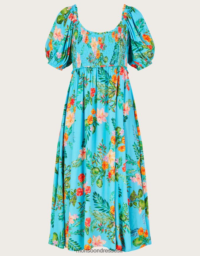 הַלבָּשָׁה Monsoon שמלה מרומזת בהדפס פרחים של לימלה בוויסקוזה בר קיימא כְּחוֹל נשים HTJ0TZ478